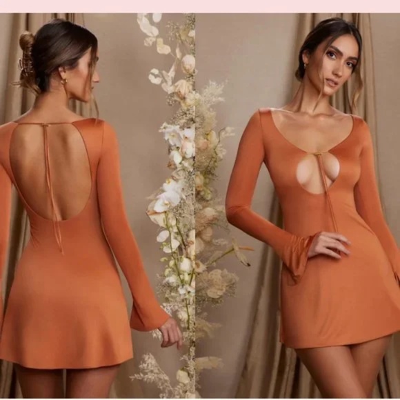 NWT Oh Polly Cosette Long Sleeve Cut Out A-Line Mini Dress - Picture 1 of 9